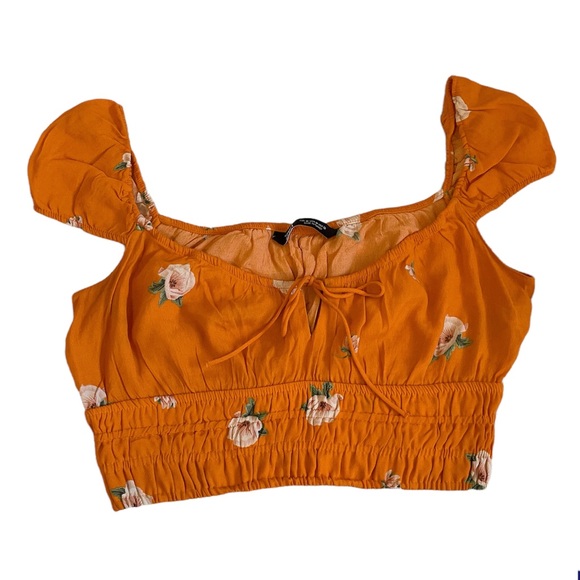 Zara orange floral milkmaid crop top - Picture 2 of 13
